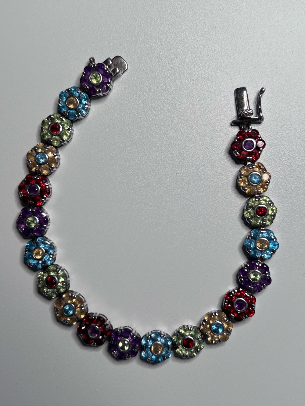 Sterling Silver 925 Multicolor Gemstone Flower Tennis Bracelet Suzanne Somers